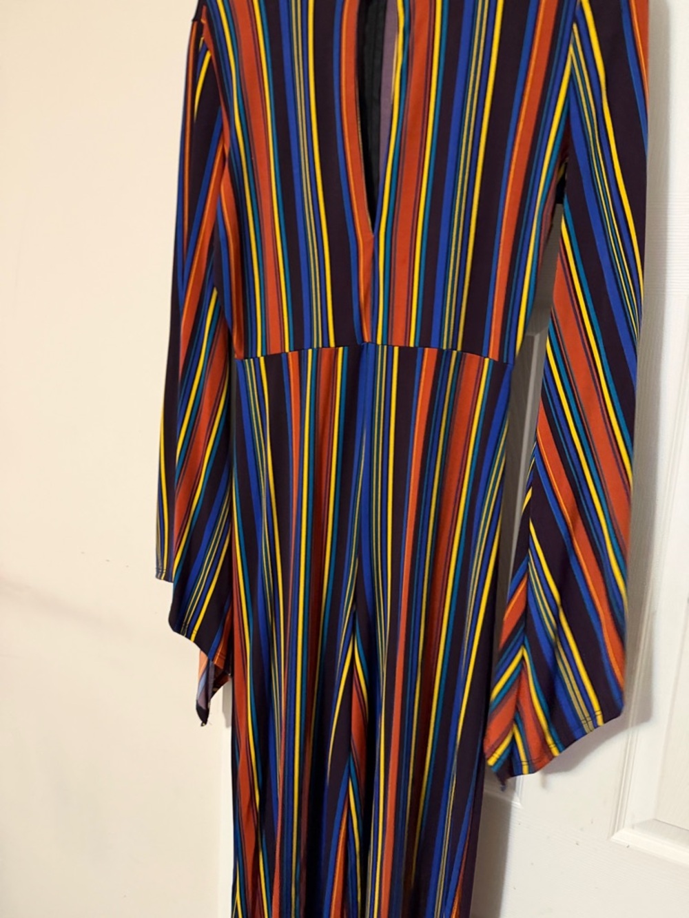 Fashion Nova Multicolor Striped V-Neck Long Sleeve Dress